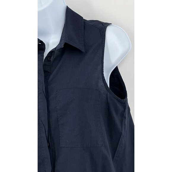 Anthropologie HD In Paris Sleeveless Button Up Shirt  Size 4 Navy Blue High Low - Picture 5 of 15